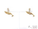 10k Gold Whale Dangle Earrings, 3g