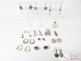 11 Pairs Of Sterling Silver Earrings, 2 Pins, And 3 Pendants, 86.5g