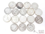 11 Pre-1964 Silver Quarters And 6 Silver Barber Head Half Dollars, 103.4g