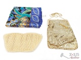 2 Vintage Clutches And Silk Scarf