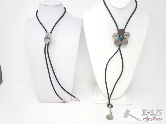 2 Bolo Ties With Sterling Silver And Turquoise