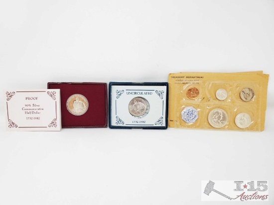 2 Uncirculated George Washington 90% Silver Commemorative Coins and 1959 US Proof Set