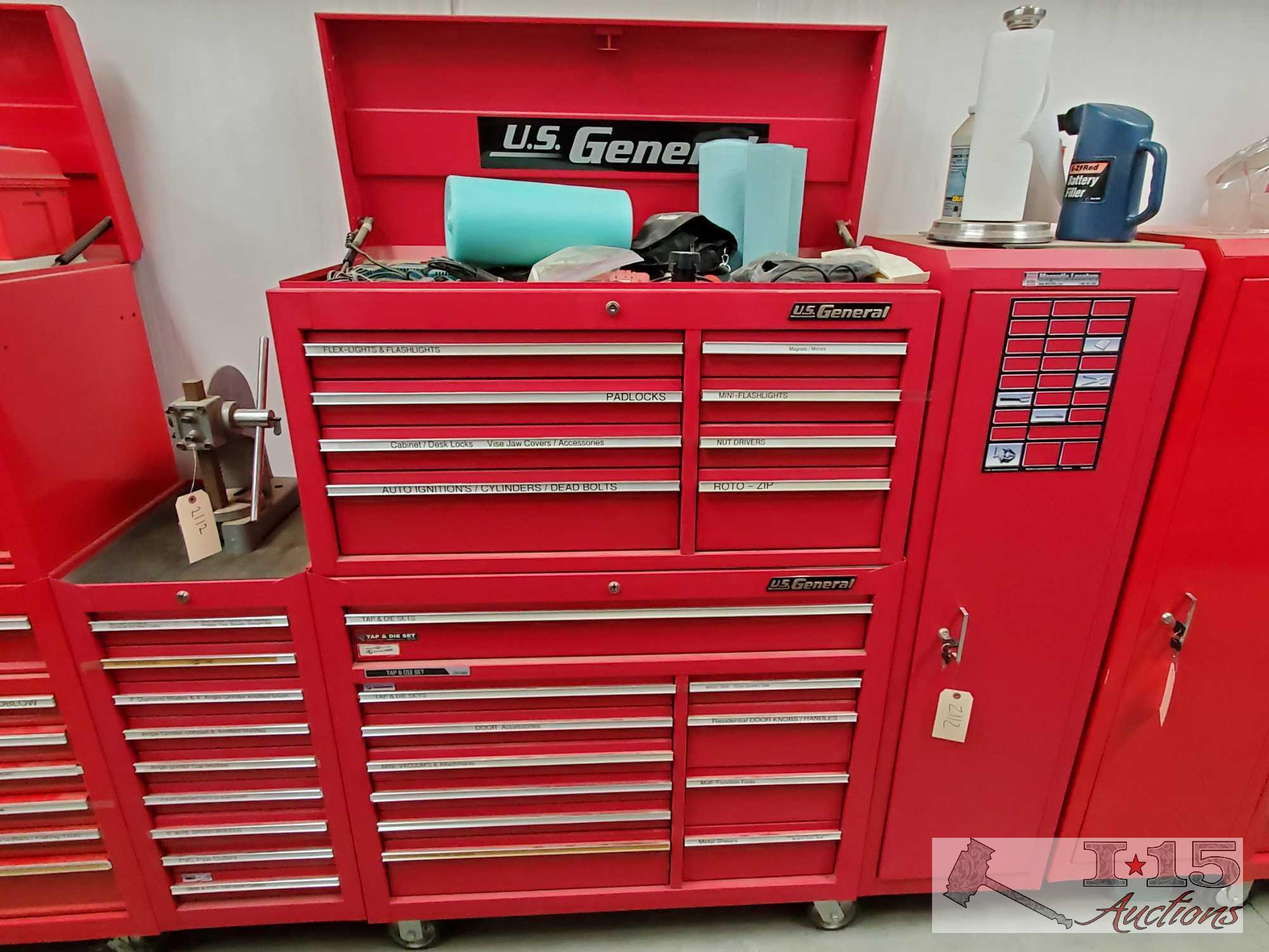 U.S. General 42 Tool Box, Top Box, Side Cabinet, And Side Drawers