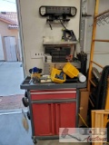 Plastic Tool Cart, Metal Shelf With Drawers, Lighted Power Strip,And More