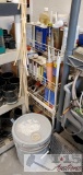 Metal Shelving Rack, Caulking, Paint Thinner, Acetone, And Wood Finisher