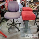 2 Metal Stools And 1 Desk Chair