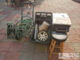Bar Stool, Plastic Serving Cart, Wheel Barrel, And More