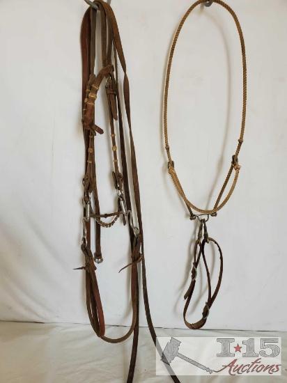 Complete Bridle with Snaffle Bit and a Rope Headsetter Tie Down
