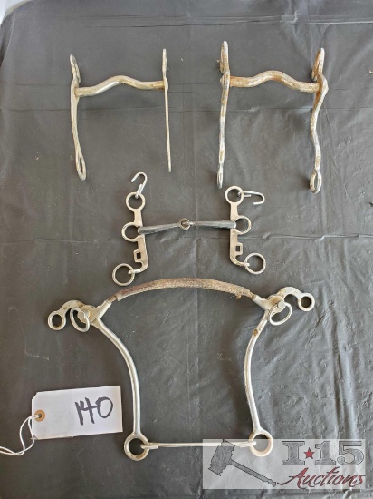 Two Cowboy Curb Bits, Snaffle Bit and a Kelly Hackamore Bit