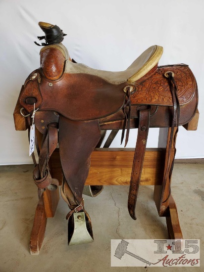 KM Saddlery Rope Saddle with Silver Conchos