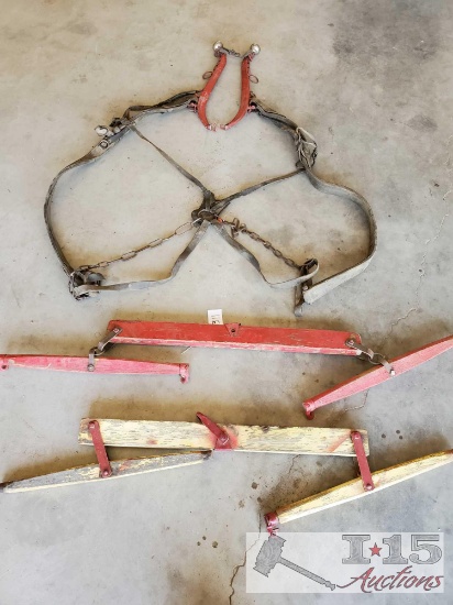2-Vintage Yoke Wood Iron Horse Single Trees and Hames