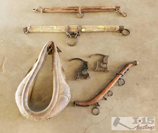 Vintage Western Single Trees, Collar, Single Hame, and rivet presses