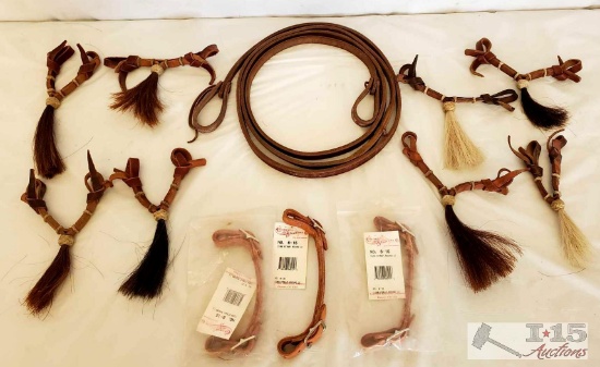 Cowboy Harness Horsehair Tassel Chin Strap, Harness Leather Chin Straps and Roping Reins