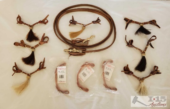 New Cowboy Harness Horsehair Tassel Chin Strap, Harness Leather Chin Straps and Roping Reins