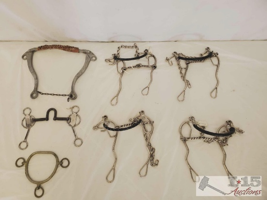 Misc Bit Lot 4 Combination Hackamores, 1 Hackamore, 1 Correction Bit, 1 Training Side Pull