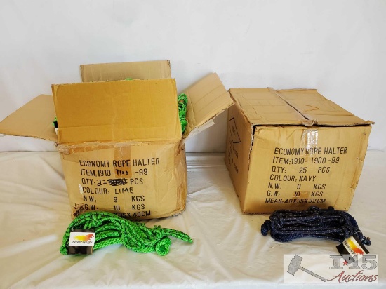 2- Cases of New Knotted Ranch Rope Halters with 6 ft Lead Ropes Attached
