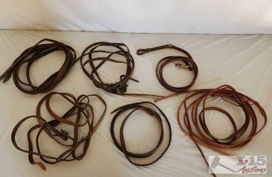 Lot of Cowboy Roping and Split Leather Reins