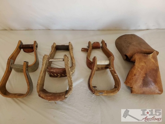Three Sets of Cowboy Stirrups and a set of Kids Tapaderos