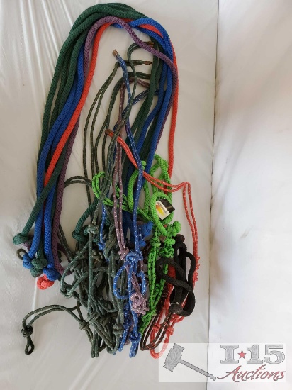 10 New Knotted Ranch Rope Halters with 6ft Lead Ropes Attached