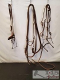 Four Assorted Bridles with Bits and Hackamore Bit