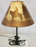 Cowboy Spur Lamp with Western Scenes in Lamp Shade