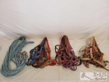 Lot Full of Nylon Webbed Horse Size Halters and Lead Ropes