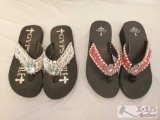 Two Pairs of Swarvoski Crystal Embellished Gypsy Soule Flip Flops Size 9