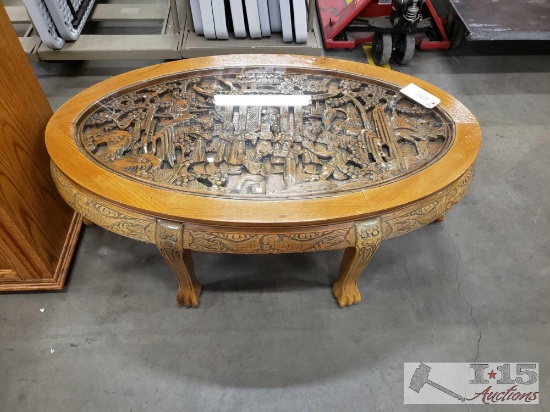 Wooden Coffee Table with Glass Top