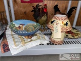 Rooster Lamp,Clock, Figures, Bowls, and Towels