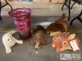 Animal Sculptures, And Vase
