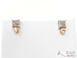 2 Pairs Of 14k Gold Earrings With Diamonds