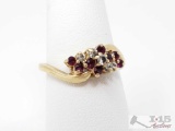 14k Gold Ring With Rubies And Diamond, 3.7g