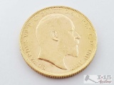1906 Edward VII Gold Sovereign London Coin, 7.9g