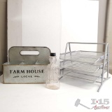 Farmhouse 6 Bottle Holder, Letter Tray, And Lincoln Bank Bottle