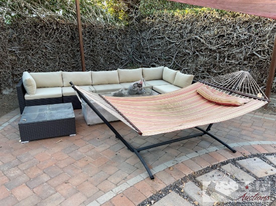 Outdoor Customizable Couch, Fire Pit, Coffee Table, Hammock