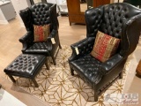 Vintage Leather Chairs with Foot Stool and Rug