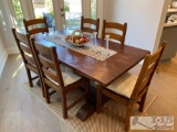 Vintage Wooden Table with 6 Chairs, candle Holders and Decretive Fruits