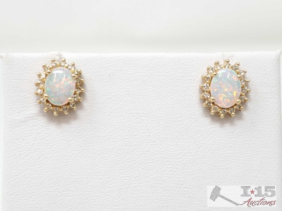 14k Gold Diamond Opal Earrings- 3.3g