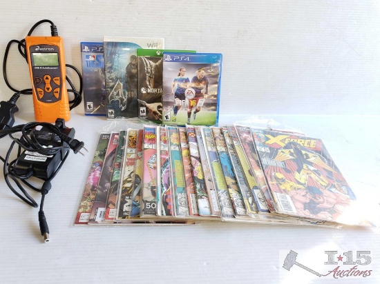 Auto Scanner, Charger, Marvel Comic Books, And Video Games