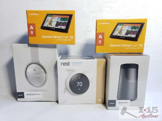 Bose Quiet Comfort 35 ll Headphones, Nest Thermostat, Bose Revolve, And 2 Garmin Drive Smart 50 GPS
