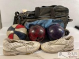 3 Bowling Balls, Bowling Shoes, Bowling Bag