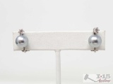 Pair Of Sterling Silver Gray Pearl Clip Earrings- 3.6g