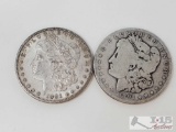 2 1891 Morgan Silver Dollars