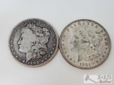 1900 and 1921 Morgan Silver Dollars