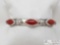 Heavy Artist Marked Sterling Silver Cuff With Blood Red Coral Stones