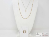 2 14k Gold Filled Necklaces And 2 14k Gold Filled Pendants With Diamonds, 6.3g