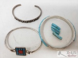 Sterling Silver Bracelets with Turquoise, Weighs Approx 37.4