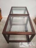 2 Wooden Glass End Tables