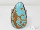 Artist Marked Large Sterling Silver Cuff/Statement Piece Large #8 Turquoise Stone