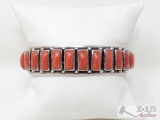 Marcella James Sterling Silver Cuff With Red Coral Stones, 47g